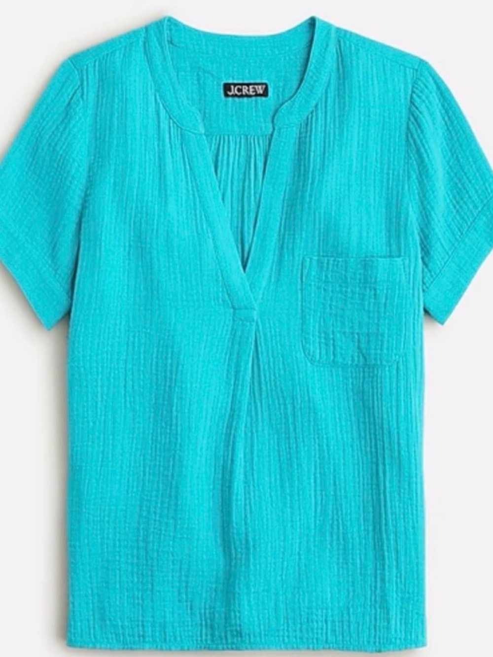 J.Crew XL Double Gauze Popover Top Aqua Teal 100% Cotton V-Neck Shirt